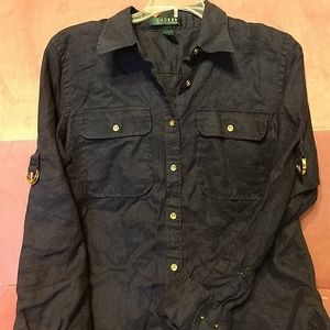 Blue linen button up